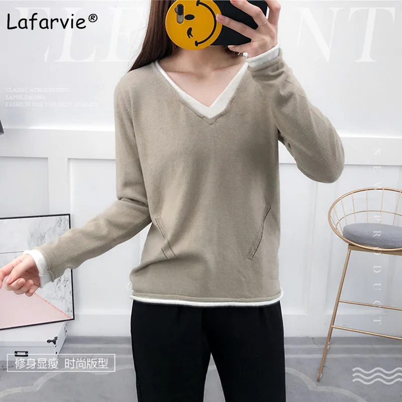 Lafarvie V-neck Knitted Cashmere Sweater Women Tops Autumn Winter Full Sleeve Soft Loose Female Pullover Knitting Sweater Camel Lafarvie V-neck Knitted Cashmere Sweater Women Tops Autumn Winter Full Sleeve Soft Loose Female Pullover Knitting Sweater Camel