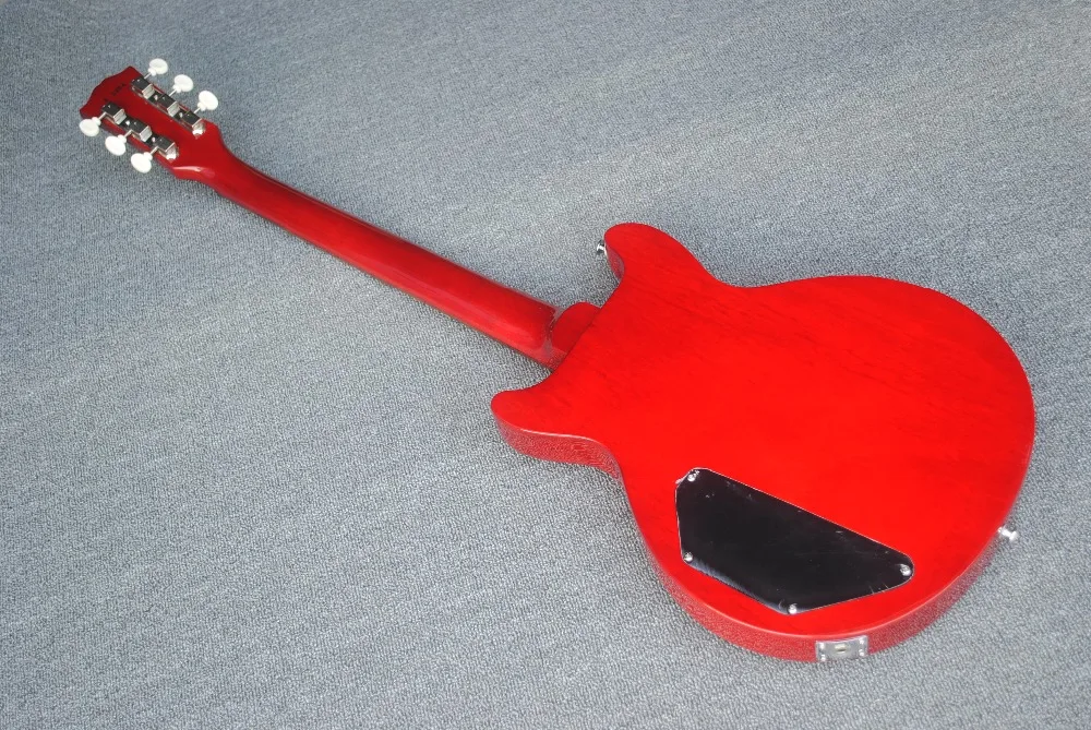 Rojo satinado Guitarra eléctrica w, doble Cutaway alta calidad caoba Guitarra rojo mate, color personalizable