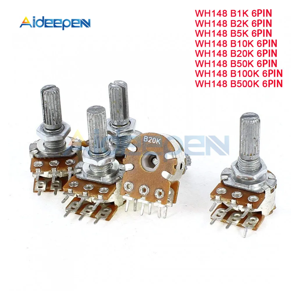 

5pcs B1K B2K B5K B10K B20K B50K B100K B500K 6Pin Shaft 15MM WH148 Potentiometer 1K 2K 5K 10K 20K 50K 100K 500K