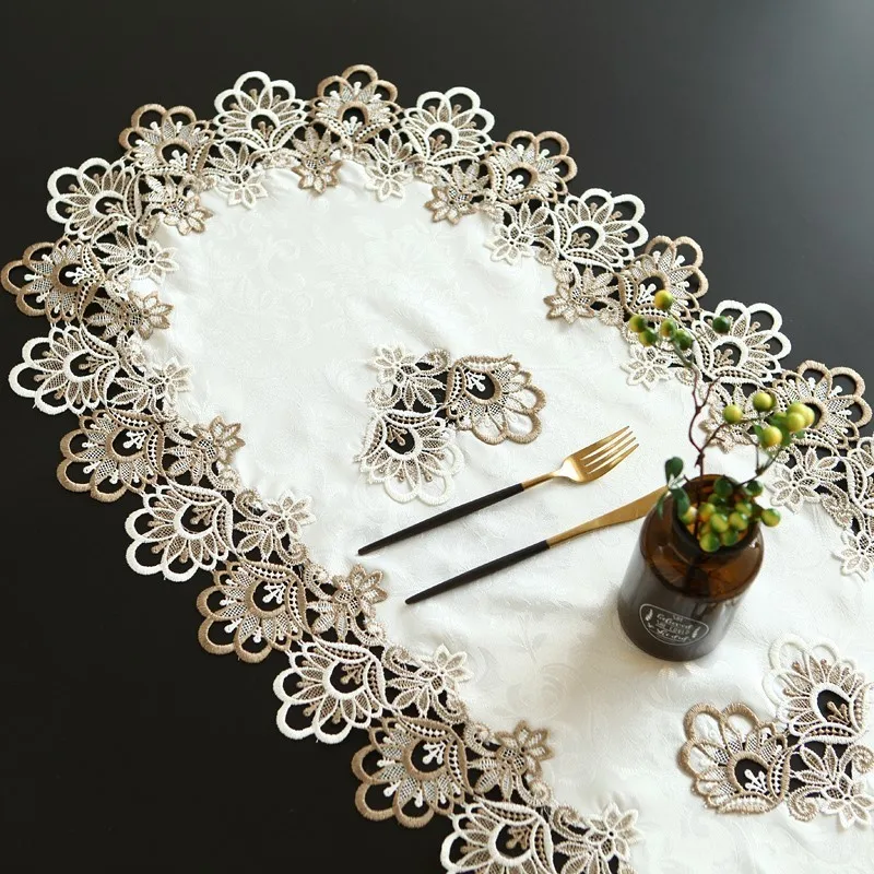  European Style Simple Water Soluble Lace Oval Tablecloth Kitchen Placemat Coffee Table Coaster Chri