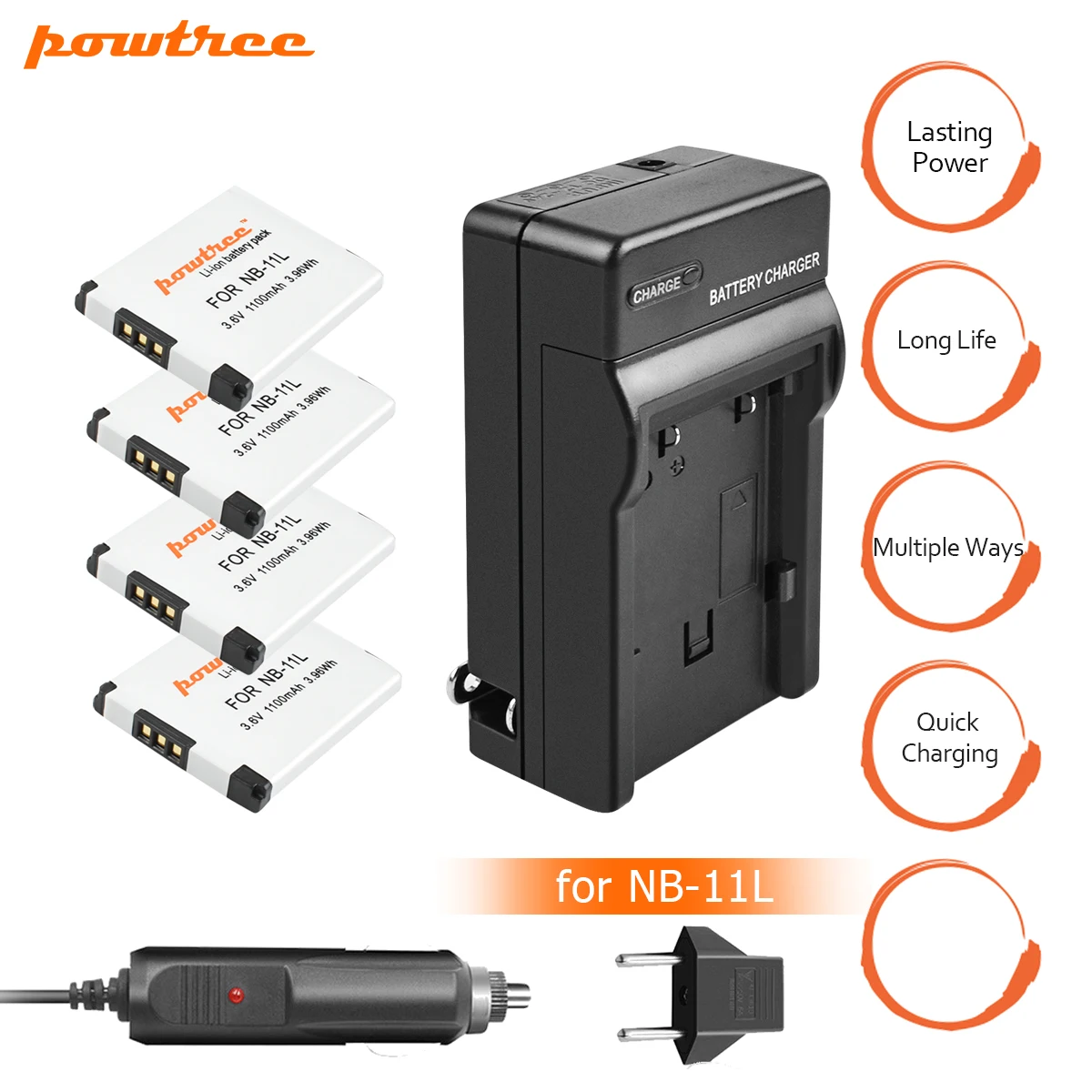 

4x NB-11L NB11L NB 11L Battery+Charger for Canon PowerShot A2300 A2400 A2500 A2600 A3400 A3500 IS A4000 IS SX400 IS&SX410 IS L15