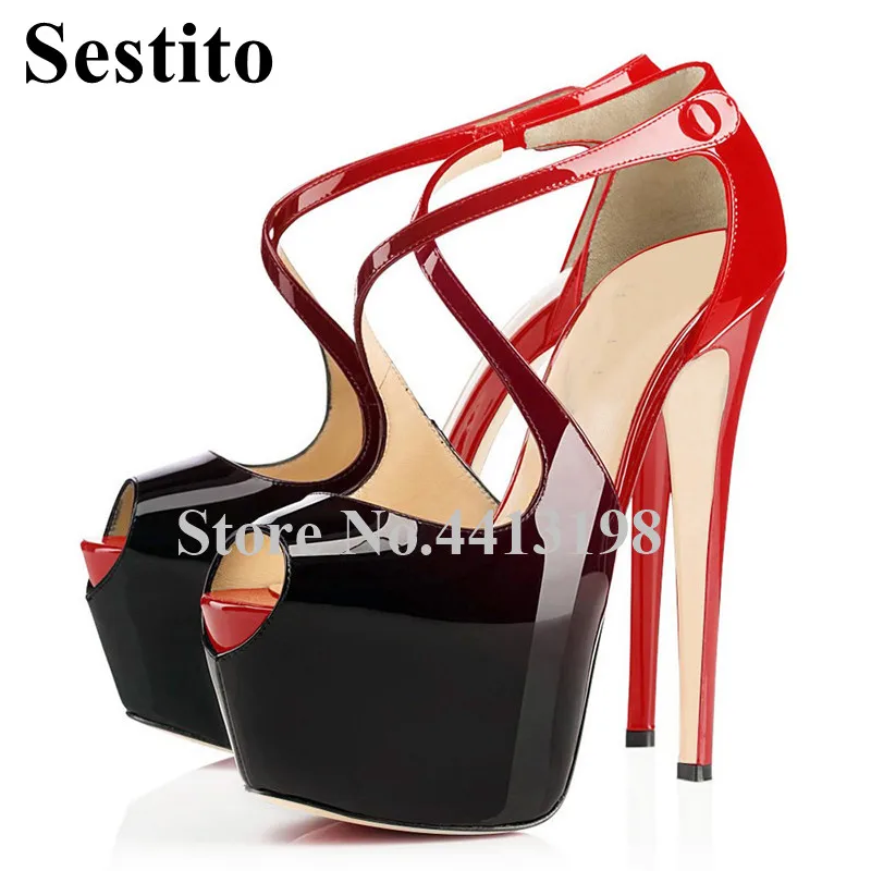 

2019 Spring Sexy Fashion Cross-Tied Shoes Peep Toe High Thin Heels high Platform Women Sandals Cover heel Summer Women Shoes