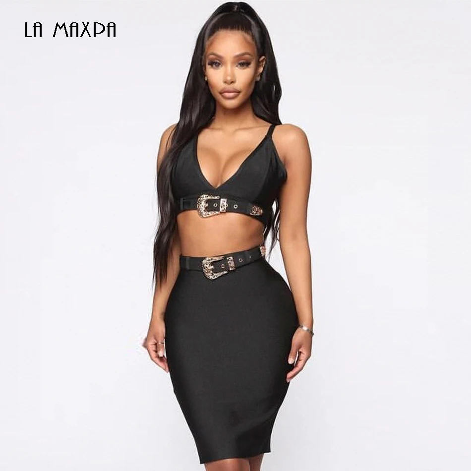 ADYCE-2019-New-Summer-Bodycon-Women-Bandage-Set-Dress-Two-2-Pieces-Set-Top-Skirts-Deep