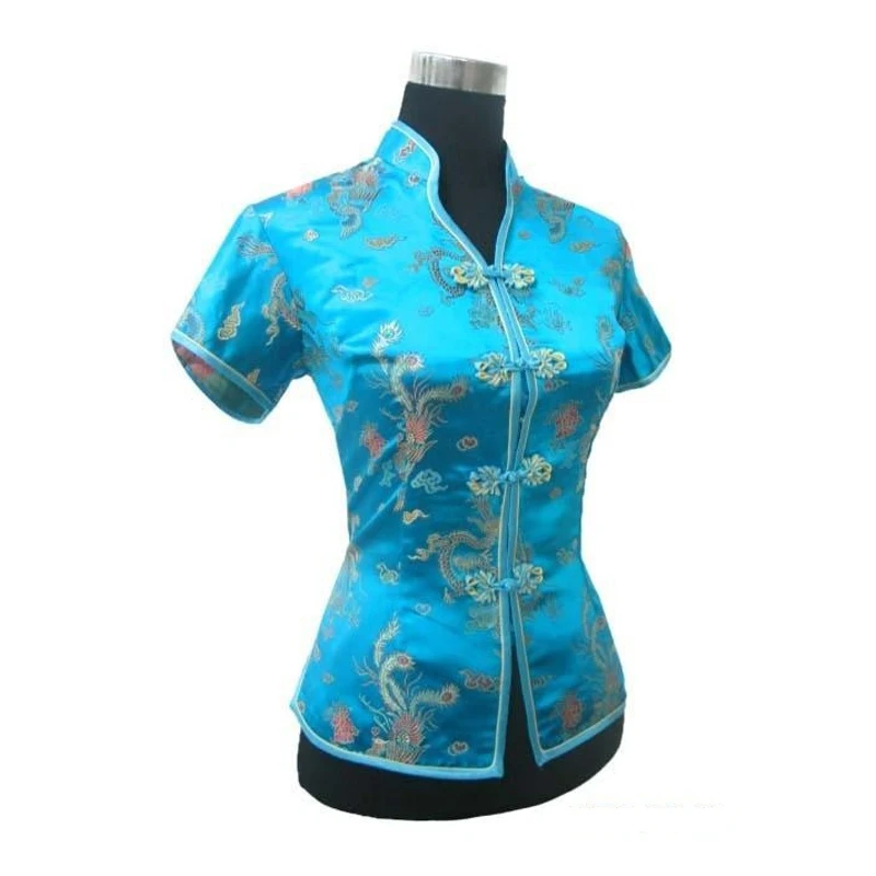 Женская винтажная блузка Dragon & Phoenix летняя черная в китайском стиле размеры S M L XL