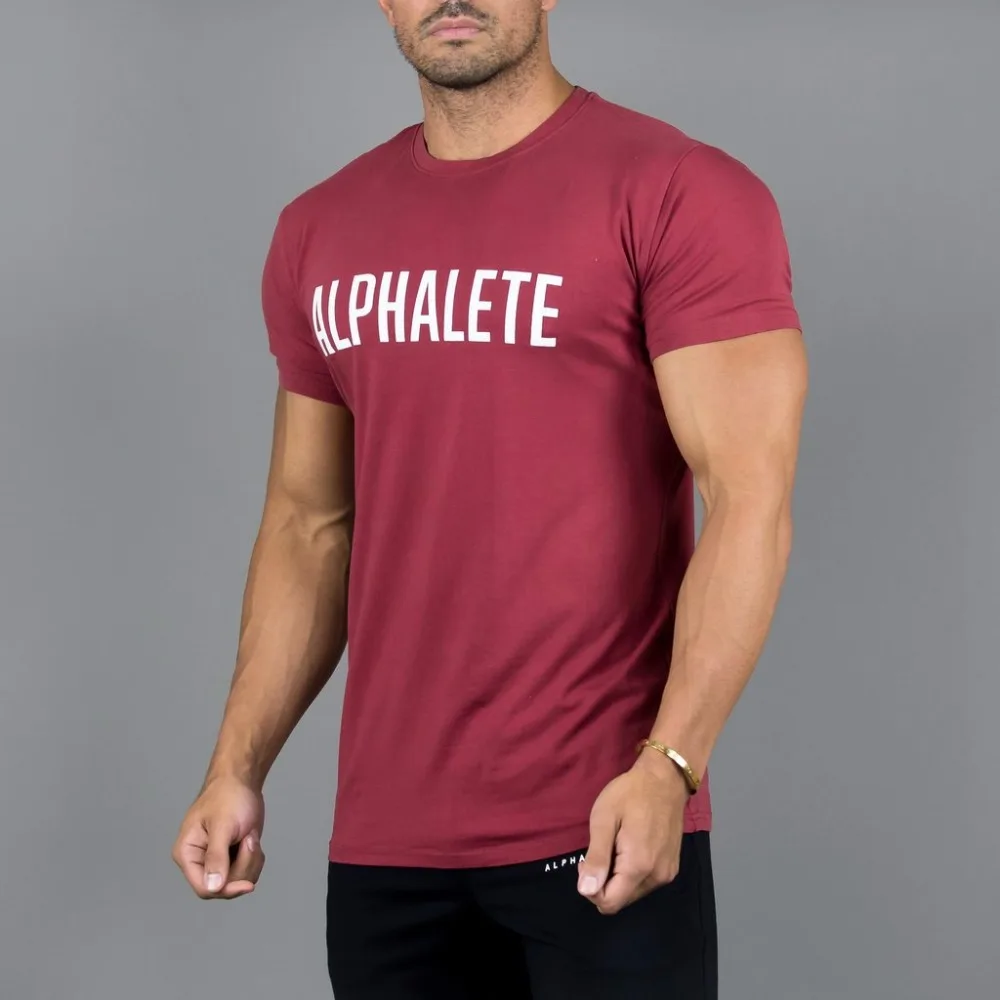 ALPHALETE Cotton Gyms T shirt Summer Top Fitness Bodybuilding Men Short