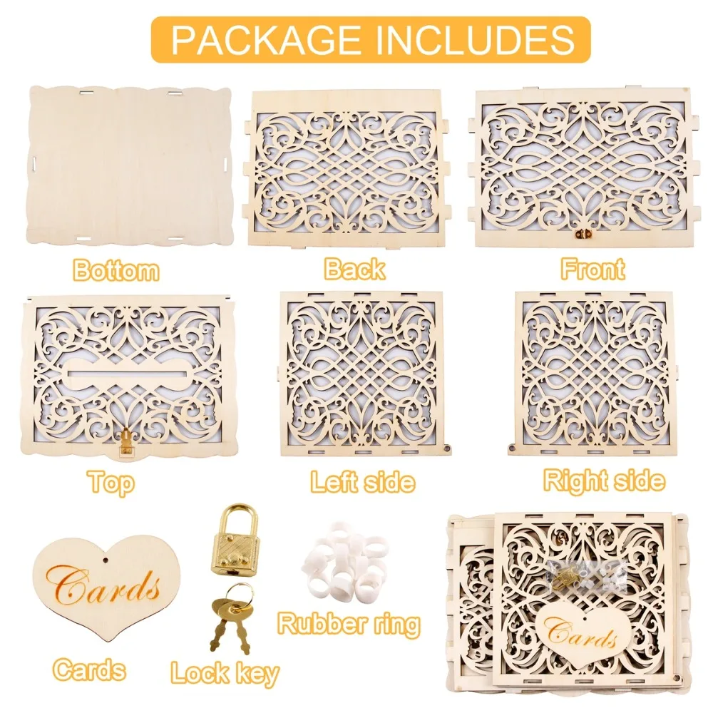  FENGRISE Rustic Wedding Gift Card Box Weeding Decoration Birthday Party Baby Shower invitation Card - 32989560109