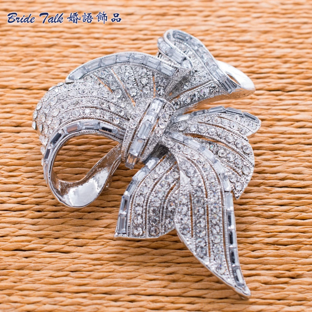 Bowknot Brooch Wedding Bouquet Bow Broach Pins Rhinestone Brooches Crystals Women Jewelry Bridal Accessories Free Shipping