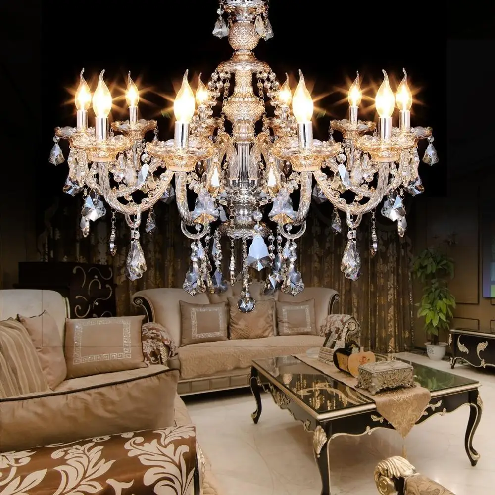 

110V Elegant Ceiling Light Modern Crystal Chandelier 10 Heads Pendant Lighting Fixture Home Decorative Lamp US Plug