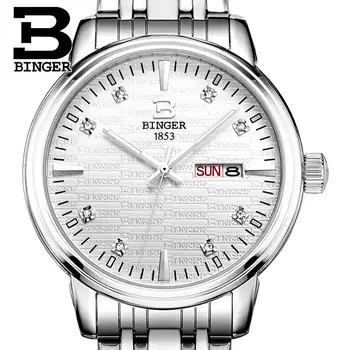 

Switzerland men's watches luxury brand Wristwatches BINGER ultrathin Quartz clock full stainless steel glowwatch B3036