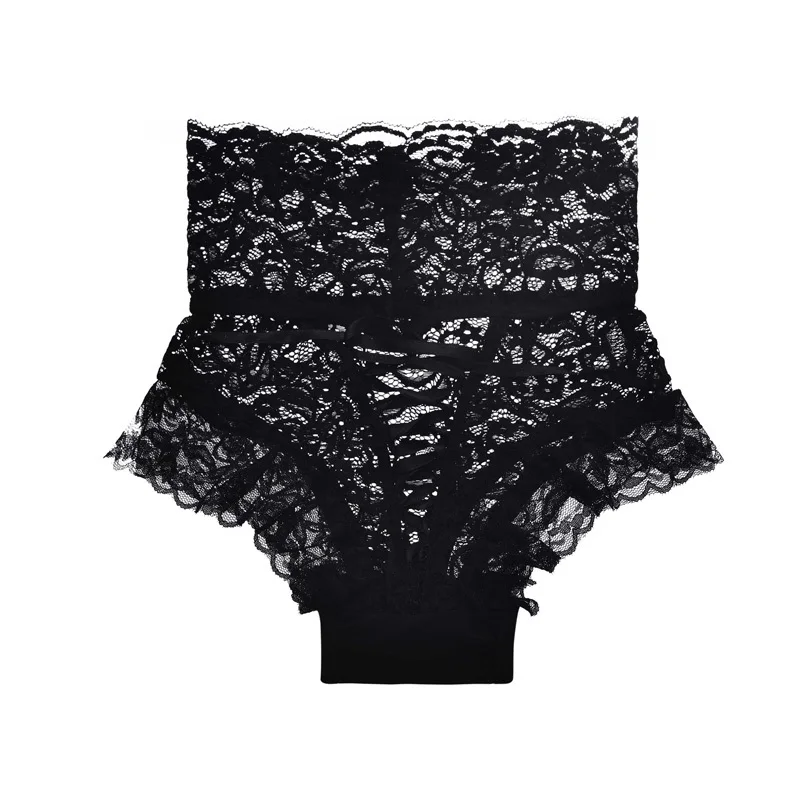 Black Сексуальное кружевное нижнее белье для женщин, модные женские стринги с высокой посадкой и стринги на бретельках, полые трусики-стринги, имитирующее белье - Цвет: Black