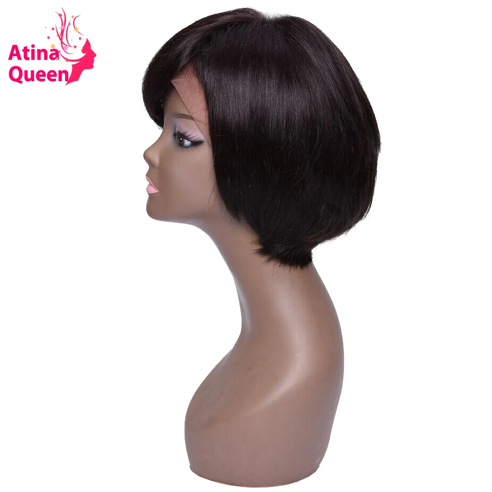 Atina 13*6 швейцарская кружевная передняя часть Pixie Cut Короткий прямой парик человеческих волос для черных женщин Remy бразильские предварительно сорванные парики