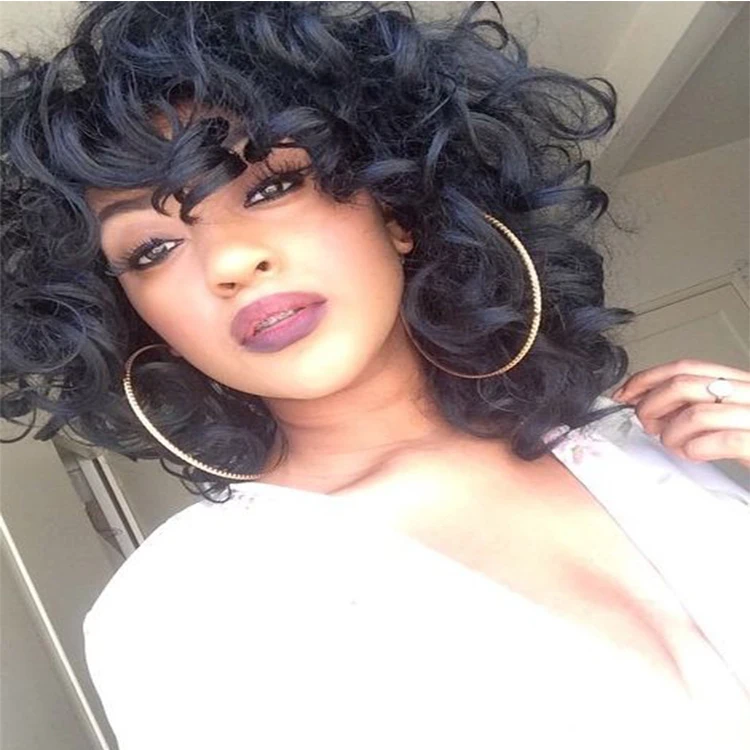 

Dye for synthetic wig curly wig synthetic lace wig natural hairline with bang for black women in stock.Free Shipping