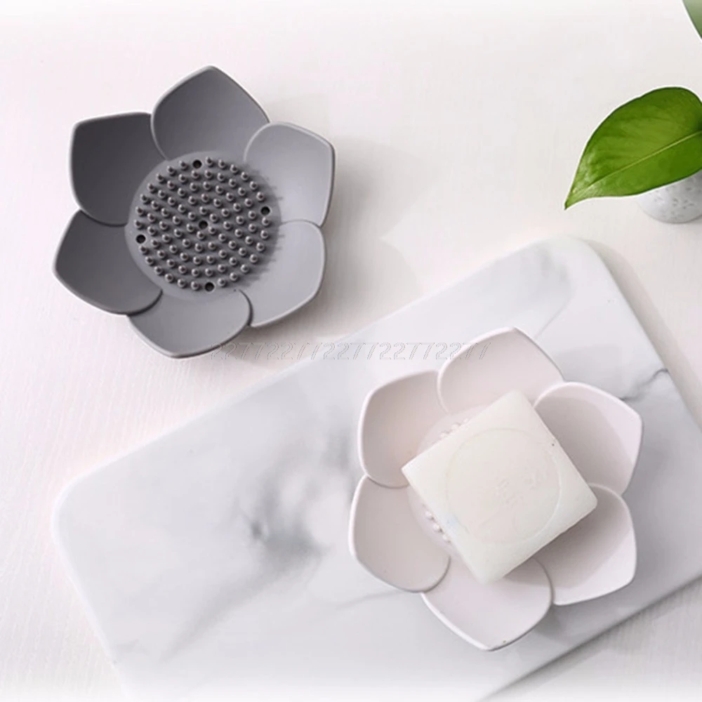 

Flexible Silicone Bathroom Shower Soap Box Dish Storage Plate Tray Drain Holder Flower Soapbox A18 19 Dropship