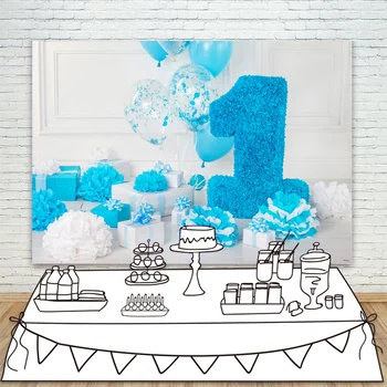 

1st Birthday Backdrops for Photography Boy Party Blue Balloon Flowers Cake Smash Photo Background For Baby Shower Photo booth