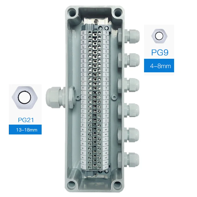 IP65 водонепроницаемый кабель распределительная коробка 80*250*70 мм два в шесть с UK2.5B din-рейку клеммные блоки - Цвет: 1 in 6 out Box kit