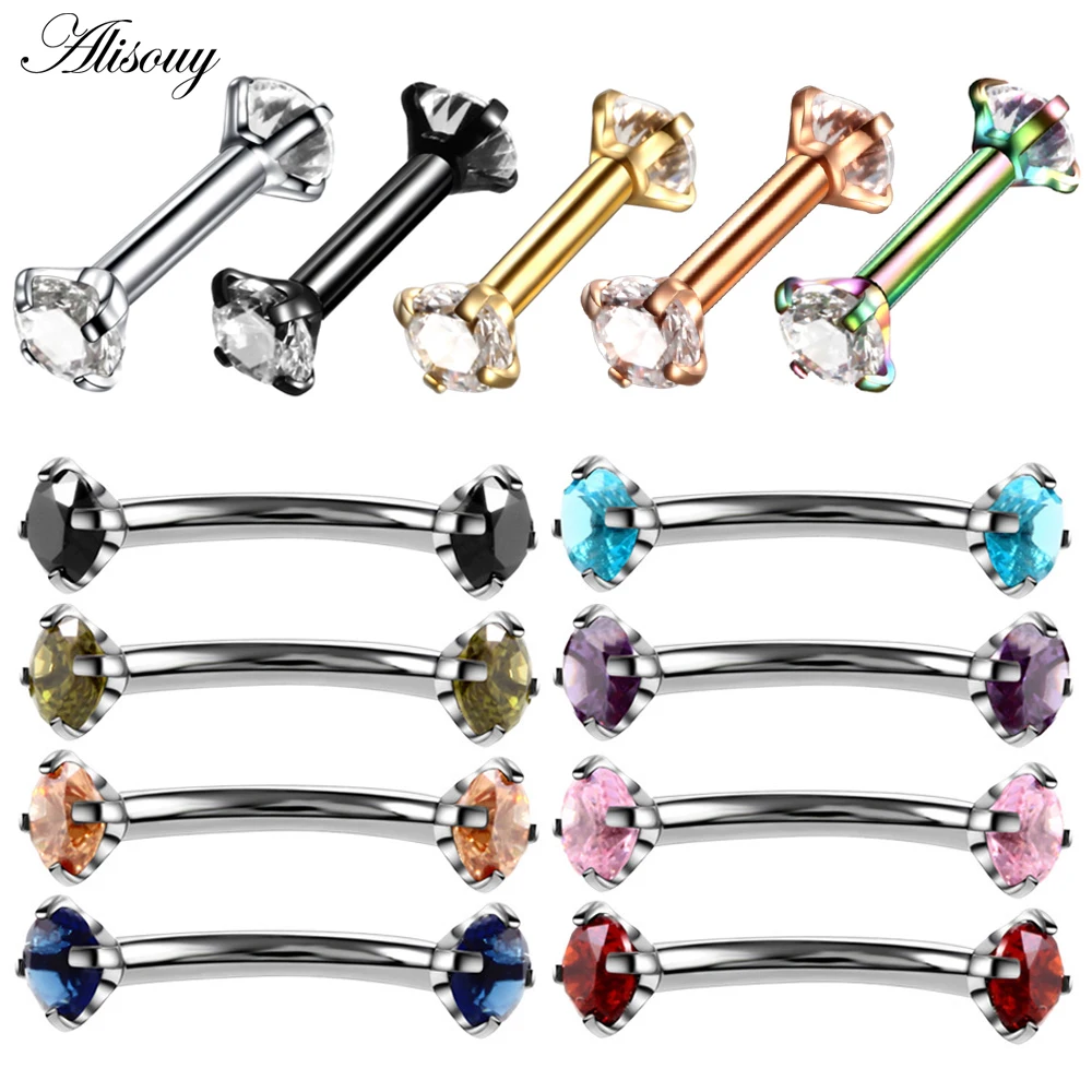 

Alisouy 1pc Surgical Steel Eyebrow Jewelry Double Gem Zircon Curved Ring Eyebrow Piercing Barbell Piercings Body Jewelry Bijoux