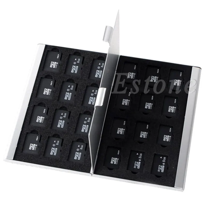 Серебряный Алюминий карта памяти Дело Box держатель для 24 TF Micro SD карты