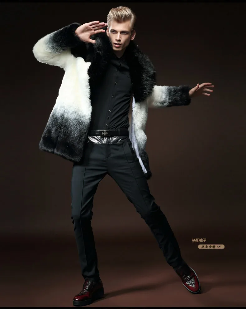 Новая мода, мужское зимнее черное и белое пальто с искусственным мехом, Длинная ветровка Han 510171, распродажа