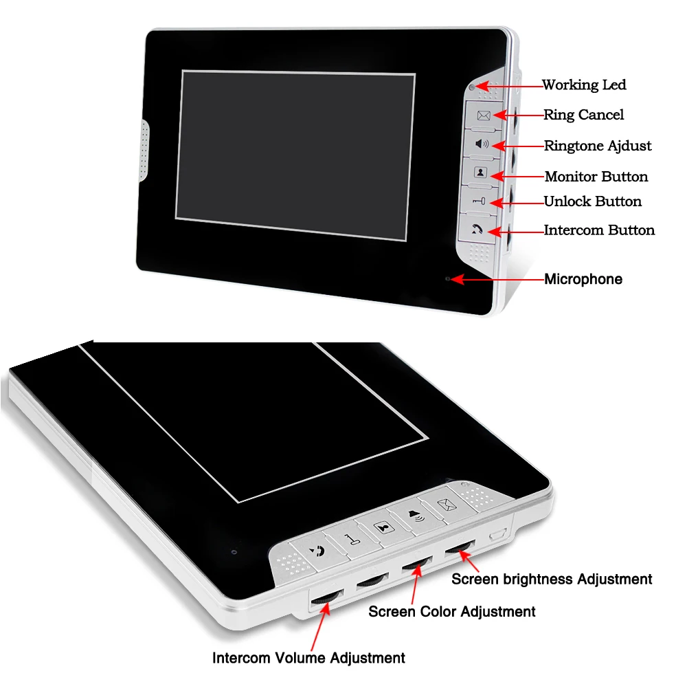 7 ''TFT lcd цветной видеодомофон для внутреннего монитора проводной видеодомофон белый внутренний блок дверной телефон для дома DIY черный OBO