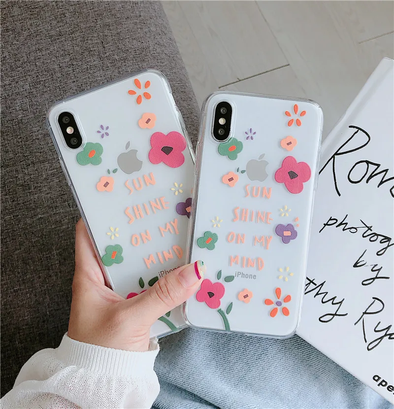 

Transparent Soft TPU Cover for Iphone Xr Case Fresh Flower Letters Phone Cases for Iphone 8Plus X Xs Max 6 6S Plus Case Coque