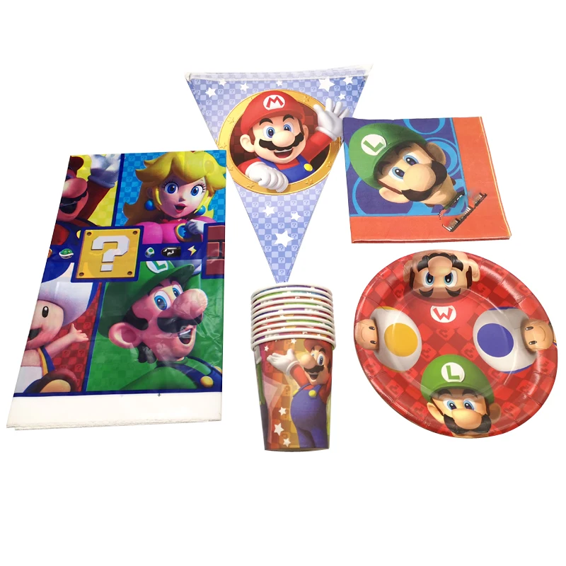 

51pcs/lot Super Mario Theme Decoration Tablecloth Birthday Events Party Flags Napkins Banner Baby Shower Kids Favors Cups Plates