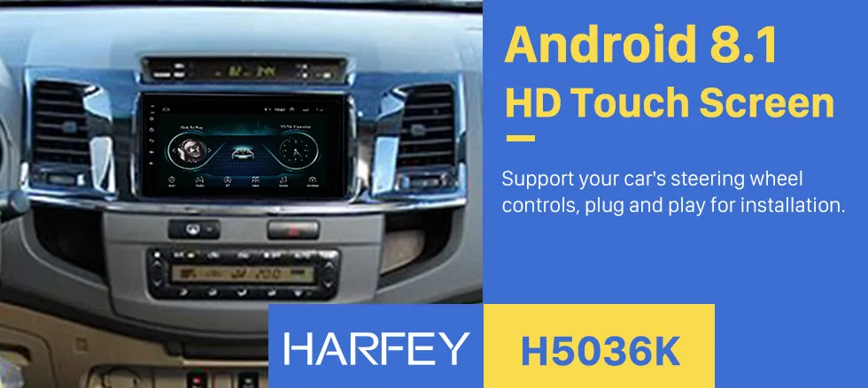 Top Harfey 2din 9"Android 8.1 GPS Car Radio For TOYOTA FORTUNER/COVERT 2015-2018 car Multimedia Player Wifi HD Touchscreen Head Unit 0
