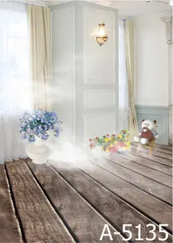 

LIFE MAGIC BOX Photography Backdrops Wood Flooring Has Potted. Bear Sitting On A Chair Background Fz1 Photo Studio Mh-5135
