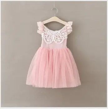 

backless lace edge Ballroom dress Girl birthday party princess dress Baby girl tulle dress Elegant costume for a girl 5 pcs/lot
