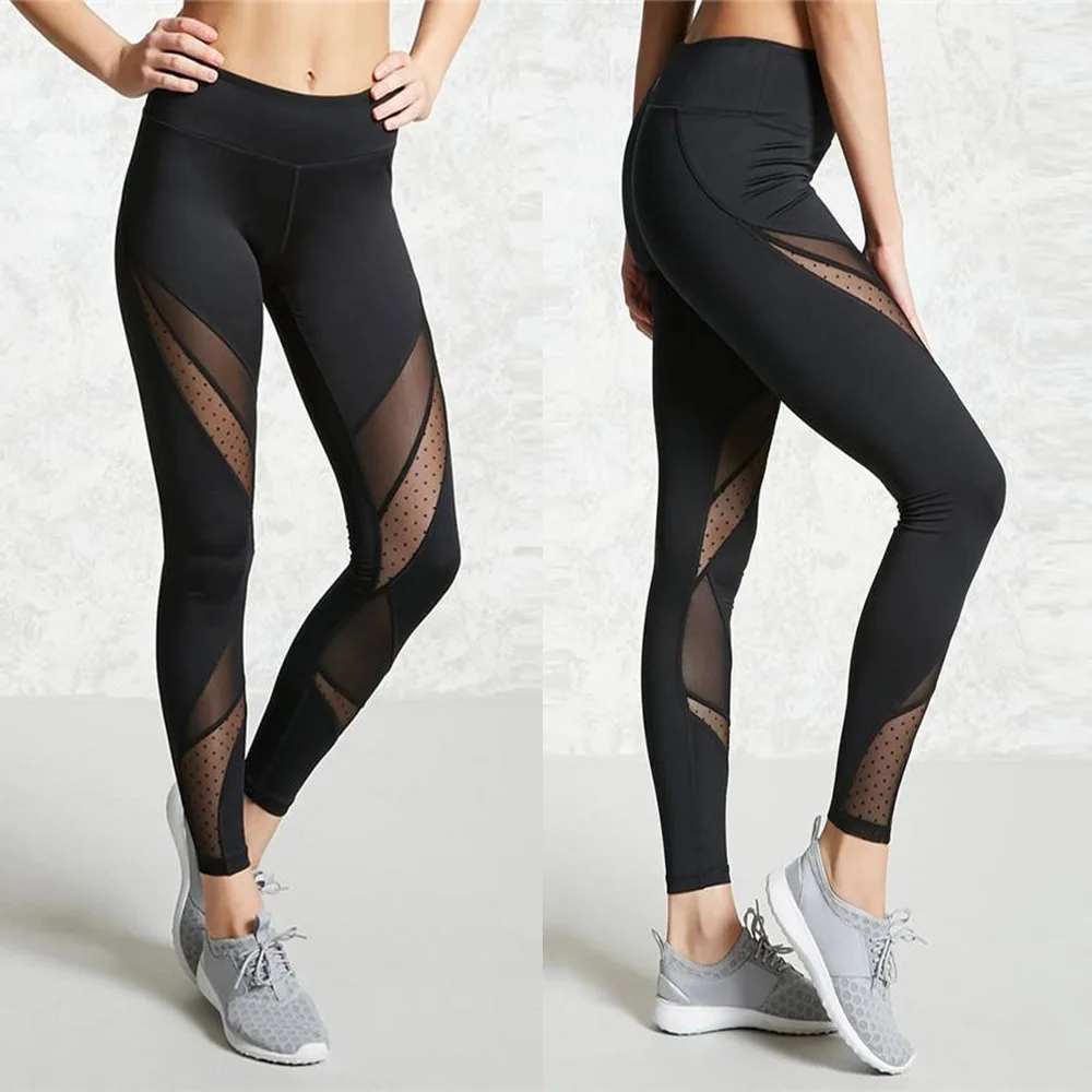 

Women Casual Leggings Fitness Winter Jeggings New Arrival Ladies Elastic Waist Color Pants Block Mesh Insert Leggings