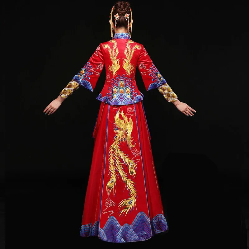 Платье Чонсам для невесты, китайское свадебное вечернее платье, одежда с вышивкой Феникса, вечерние платья Ципао в традиционном стиле - Цвет: Womens - 2