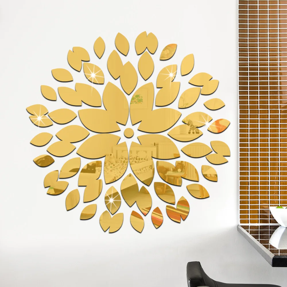 Round Petals Ceiling Decor Crystal DIY Mirror Effect 3D Wall Stickers Acrylic Mirrored Decorative Sticker Wall Decoration