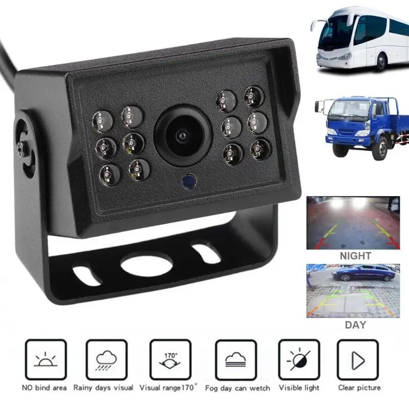 

Car Rear View Camera IR Night Vision Rearview Camera for 24V RV Truck Bus Reverse Backup Parking 170 Wide Angle HD Color Image