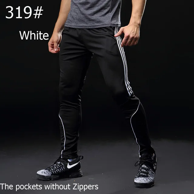Зимние футбольные штаны, тонкие трикотажные спортивные штаны для бега, профессиональные футбольные тренировочные штаны для бега, спортивные брюки, штаны для бега - Цвет: 319 black white
