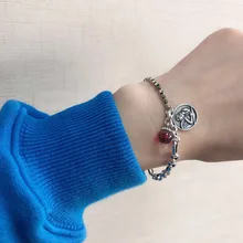 Браслет из стерлингового серебра 925 пробы, индивидуальный старинный тисненый ангел, гранатовый браслет-цепочка, ретро тренд, женская, серебряная ручная бижутерия