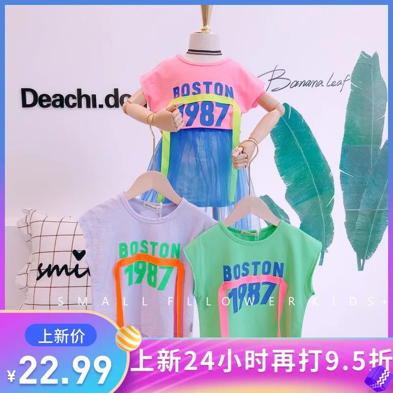 

Foreign children's clothing boys and girls summer 2019 new ribbon cotton breathable sleeveless T-shirt children 1987 shirt tide