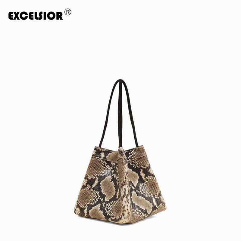 

EXCELSIOR 2019 Spring Summer New Women Handbag Small Soft PU Leather Handbag Serpentine and Alligator Print Fashion Bucket Bag