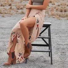 Г. женские новые Лидер продаж нерегулярные разрез принт юбки с цветочным принтом с подкладкой высокого качества Boho юбки основы талии длинные юбки