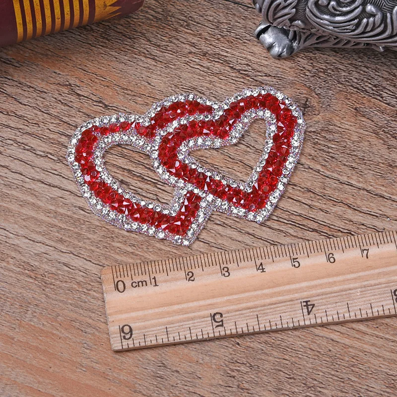 Double Heart Exquisite Rhinestone Stickers Heat Transfers For Clothes DIY Embroidery Applique For T-shirt Clothing Decor (11)