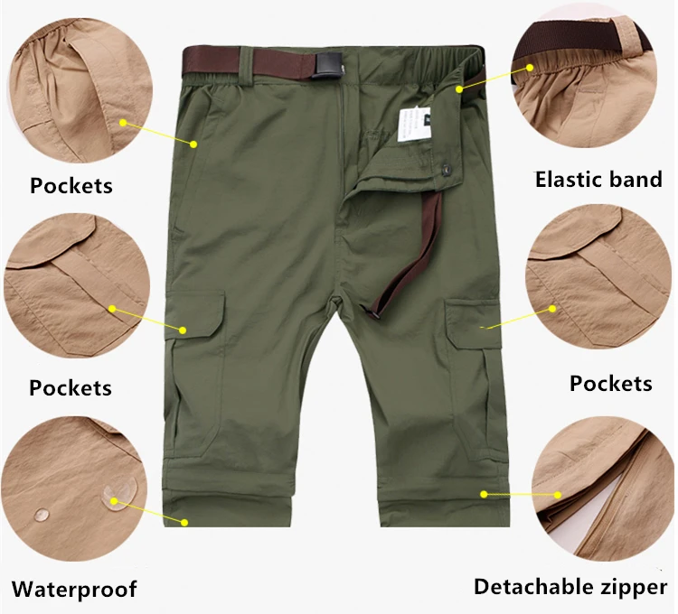 Съемные водонепроницаемые брюки для туризма мужские быстросохнущие шорты брюки карго софтшелл плюс размер треккинговые брюки для кемпинга штаны рыболовные