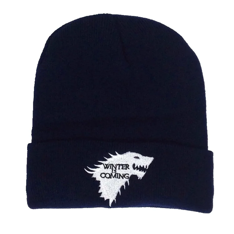 

Anime Game of Thrones Hat Baseball Caps Knitted Winter is Coming Winter Warm Hats Men Women Boys Girls Elastic Black