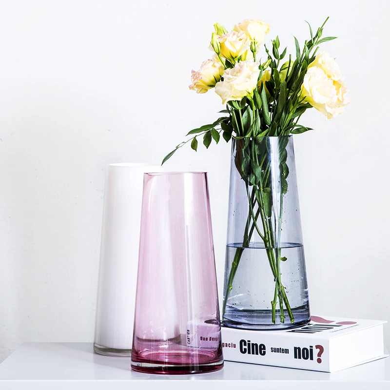 

Nordic Glass Vase Simple Cone Monochrome Glass Vase Dried Flowers Inserted Desktop Ornaments Home Decoration