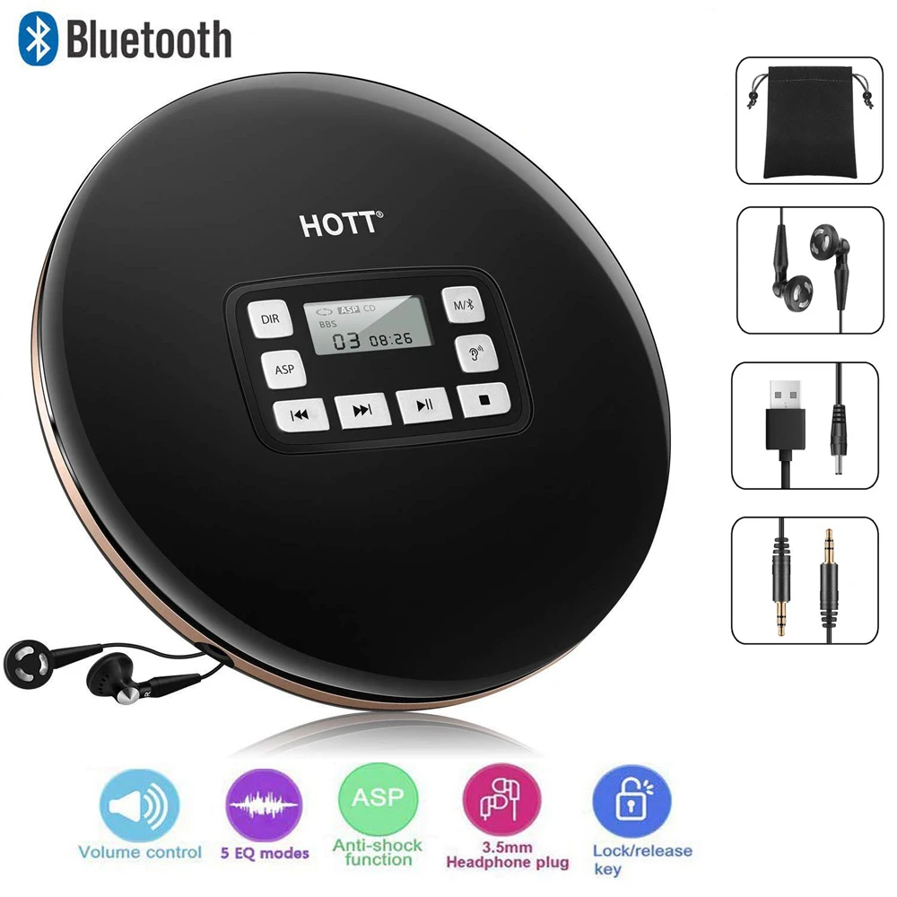 Anti-Skip//Shockproof Protection Compact CD Music Personal CD Player with Headphone Portable CD Player with Bluetooth