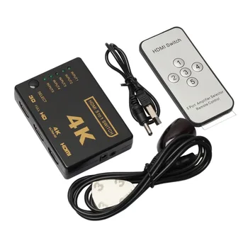 

100pcs HDMI Switch Switcher 5 IN 1 OUT Hub with Remote Control Splitter Box for HDTV PS3 DVD PS4 PC