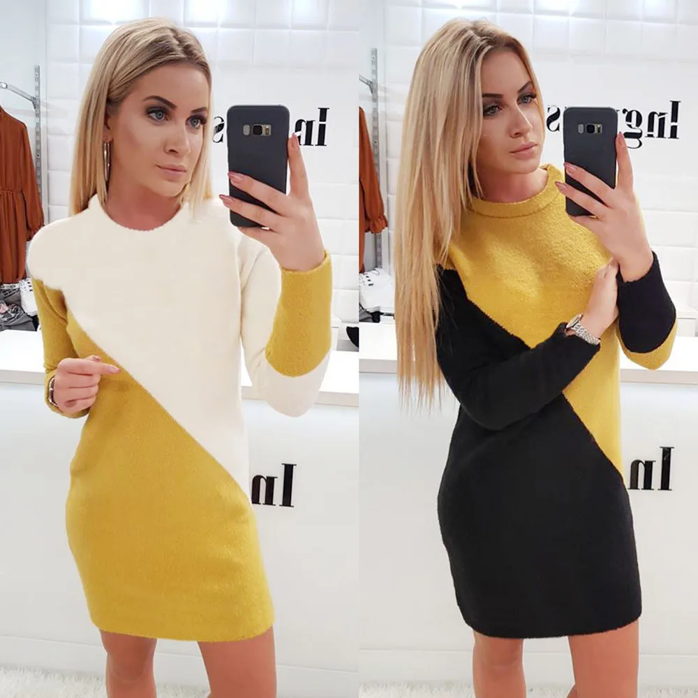 Aliexpress.com : Buy Winter Sweater Women Knitted Pullover Dress Casual Patchwork O Neck Color 