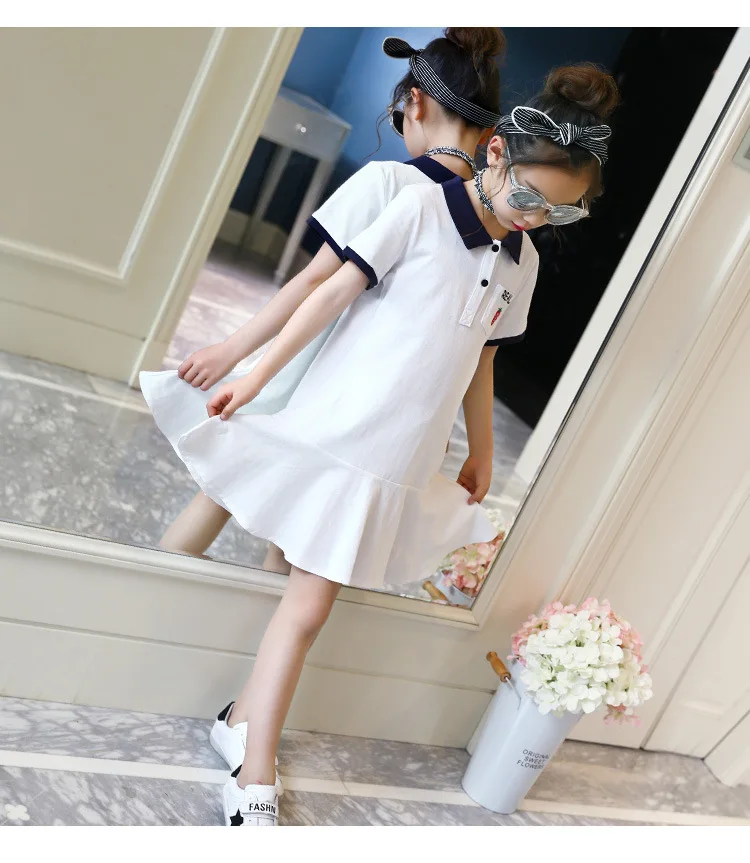 Платье для девочек Летнее Детское школьное платье-ветровка Молодежные платья с короткими рукавами и вышивкой