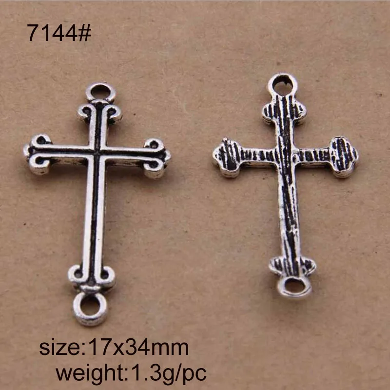 50PCS 17x34mm Antique Silver Crosses Charm Pendants For Jewelry Making