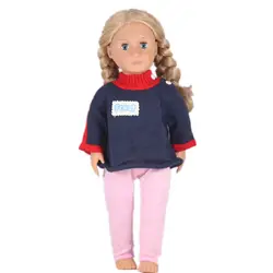 Девочка кукла комплект одежды 1 вязаный свитер 1 розовые штаны для 18 дюймов девочка кукла лучший день рождения Рождественский подарок