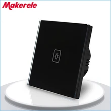 EU Standard Touch Switch Black Crystal Glass panel 1 Gang 1 Way Light Switch Touch Screen wall switch wall socket for lamp