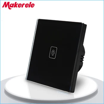 

EU Standard Touch Switch Black Crystal Glass panel 1 Gang 1 Way Light Switch Touch Screen wall switch wall socket for lamp