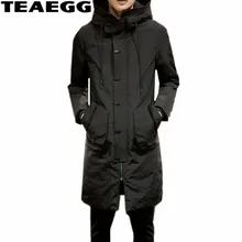 TEAEGG средней длины черные теплые зимние куртки мужские пальто с капюшоном мужские куртки и пальто толстые хлопковые парки Hombre Invierno AL613